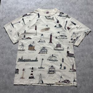 Vintage Arts Unlimited Light House Graphic AOP White T-Shirt Mens XL